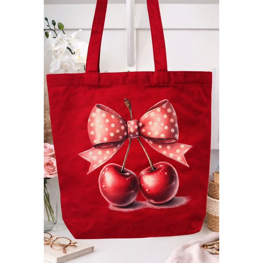Cherries & Bows Tote Bag, Canvas Bag